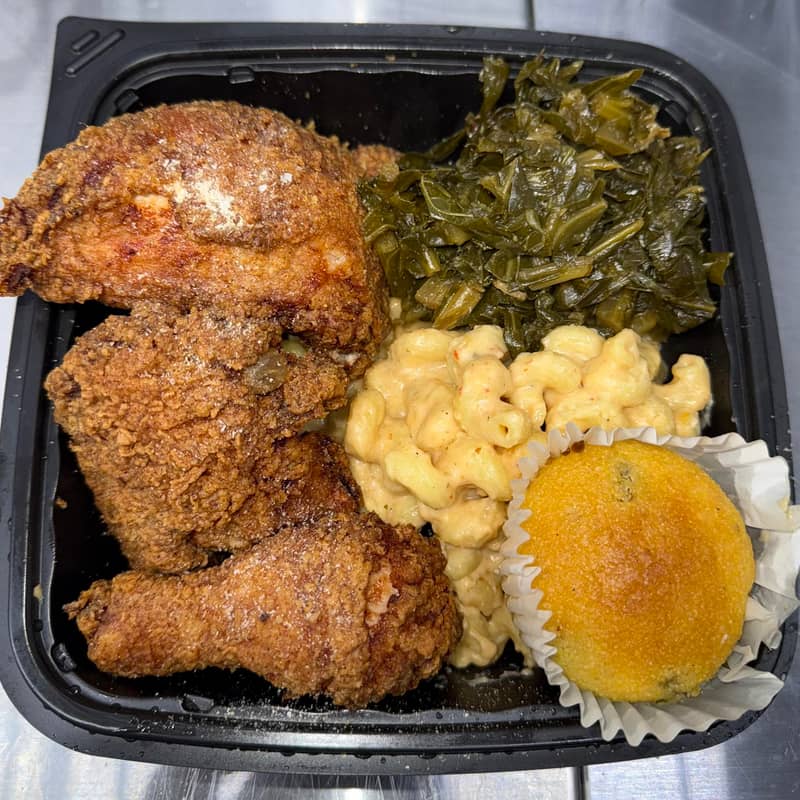 Six buttermilk fried party wings with mac, collards, or candied yams